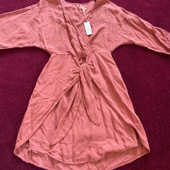 NWT Anthropologie Size 00 Pink Rose Long-Sleeve Wrap Dress - Picture 2 of 6